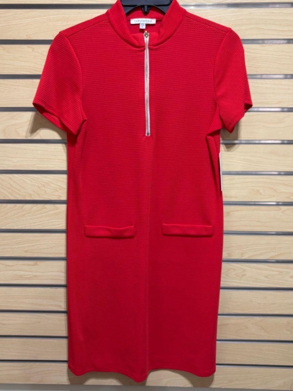 Anthropologie NWT Tabitha Red Textured Front Zip Shift Dress Size S